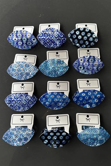 12li Karışık Renk Nazar Boncuk Figürlü Mandal Toka Set