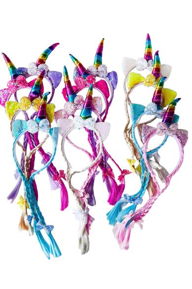 12li Karışık Renk Örgü Detaylı Unicorn Taç