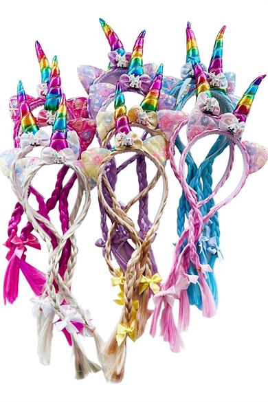 12li Karışık Renk Örgü Detaylı Unicorn Taç