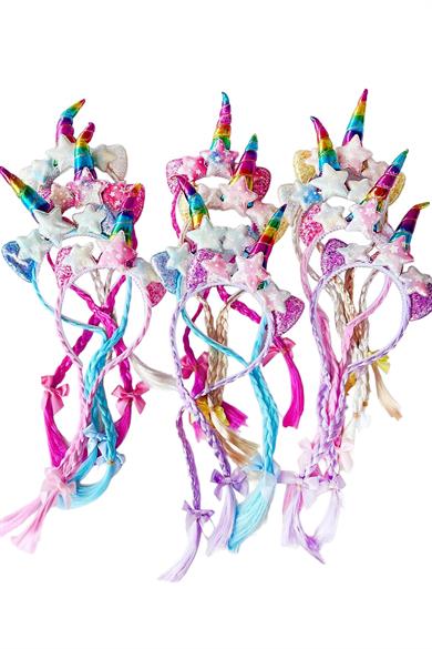 12li Karışık Renk Örgü Detaylı Unicorn Taç