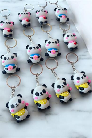 12li Karışık Renk Panda Figülü Anahtarlık Set