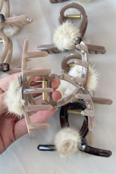 12li Karışık Renk Peluş Detaylı Mandal Toka Set