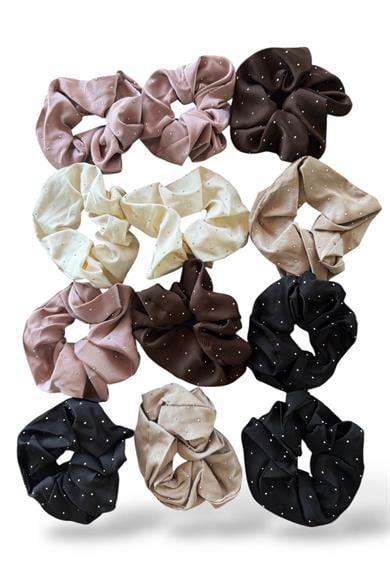 12li Karışık Renk Taş Detaylı Saten Simit Toka Set