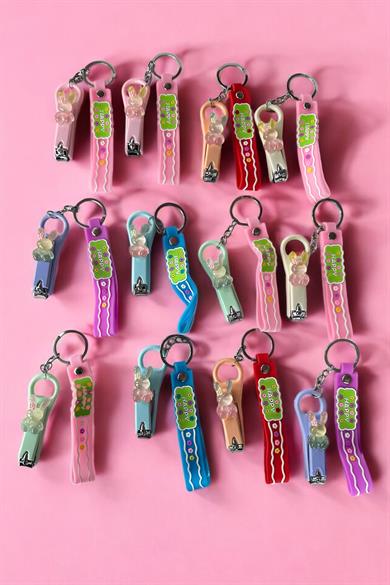 12li Karışık Renk Tavşan Figürlü Tırnak Makası/Anahtarlık Set