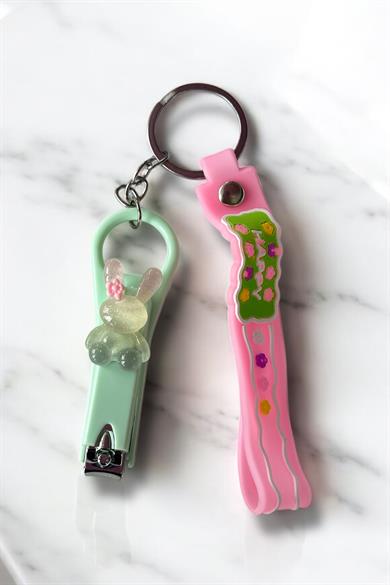 12li Karışık Renk Tavşan Figürlü Tırnak Makası/Anahtarlık Set