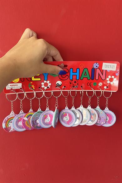 12li Karışık Renk Unicorn Figürlü Ayna Detaylı Anahtarlık Set