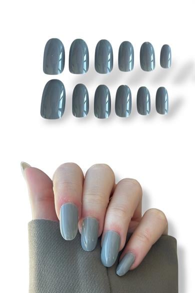 12li Koyu Gri Renk Takma Tırnak Set (Yapıştırıcılı)