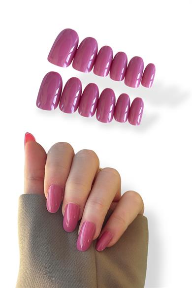 12li Koyu Pembe Renk Takma Tırnak Set (Yapıştırıcılı)