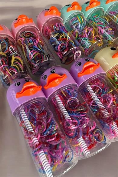 12li Karışık Renk Ördek Figürlü Perma Lastik Toka Set
