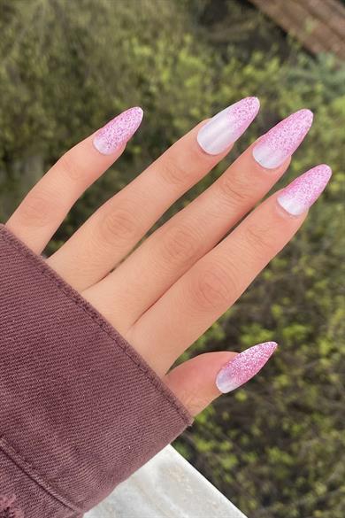 Pembe Renk Sim Detaylı Takma Tırnak (Yapıştırıcılı)