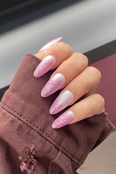 Pembe Renk Sim Detaylı Takma Tırnak (Yapıştırıcılı)