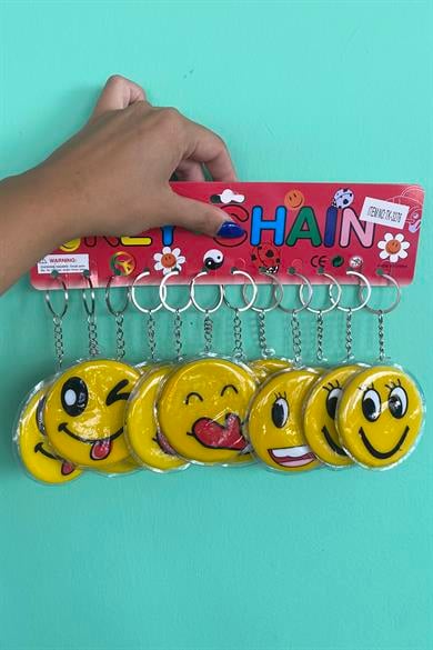 12li Sarı Renk Emoji Figürlü Anahtarlık Set