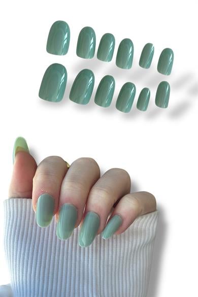 12li Yeşil Renk Takma Tırnak Set (Yapıştırıcılı)