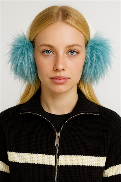 Mavi Ve Beyaz Renk Peluş Kulaklık