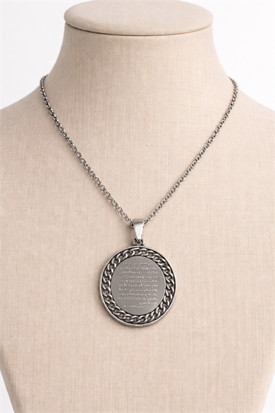 Gümüş Renk Ayet Yazılı Çelik Kolye