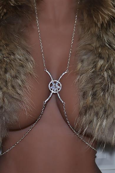 Gümüş Renk Taş Detaylı Tasarım Vücut Aksesuar