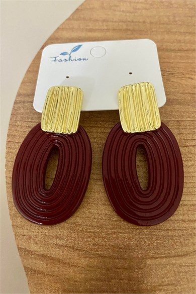Altın Ve Bordo Renk Küpe (Çift)