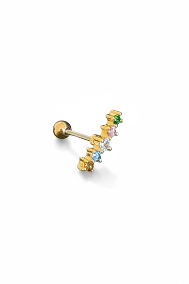 Altın Renk Taşlı Cerrahi Çelik Tragus/Kıkırdak Küpe/Piercing (Tek)