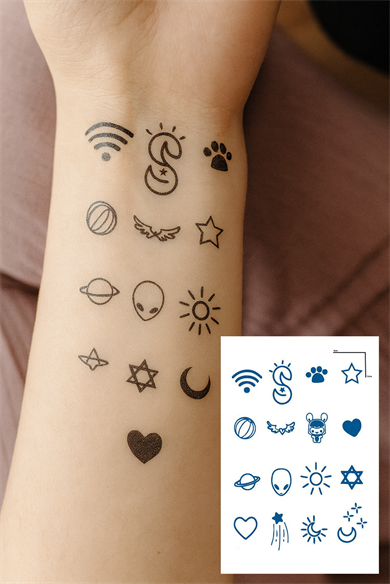 Karışık Figürlü 12 Saat Sonra Kararan Geçici Mini Dövme Tattoo