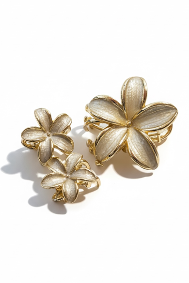 Beyaz Renk Lotus Figürlü 3lü Mandal Toka Set