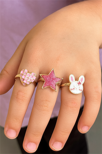 3lü Karışık Figürlü Çocuk Yüzük Set