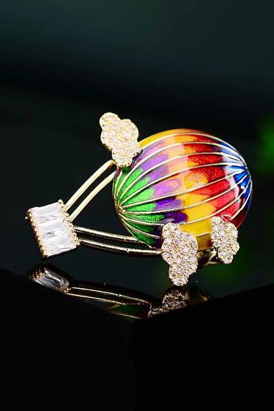 Karışık Renk Uçan Balon Figürlü Taşlı Broş  