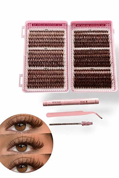 Kahve Renk Yapıştırıcılı / Tutma Aparatlı Doğal Görünümlü İpek Kirpik Set