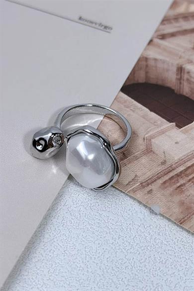 Gümüş Renk İnci Detaylı Ayarlanabilir Çelik Yüzük