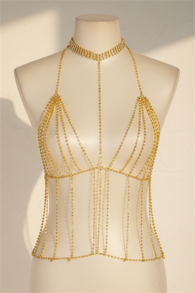 Altın Renk Taşlı Bikini Üstü /Bralet /Vücut Aksesuarı