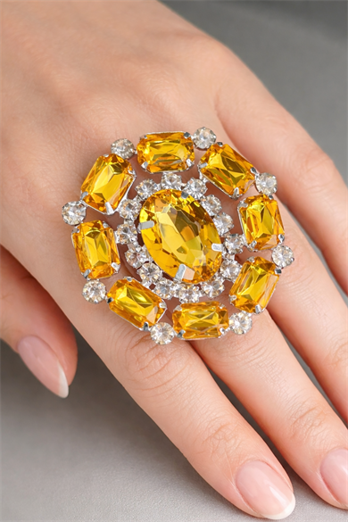 Gümüş Renk Taş Detaylı Tasarım Ayarlanabilir Yüzük