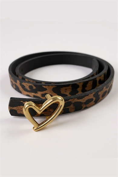 Altın Renk Leopar Desenli Kadın Deri Kemer