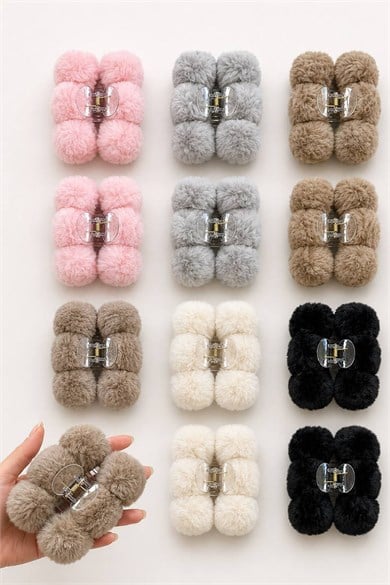 12li Karışık Renk Peluş Mandal Toka Set