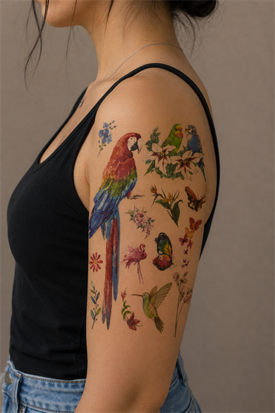 Çoklu Renkli Papağan Geçici Dövme Tattoo