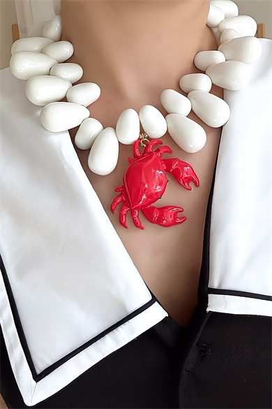 Karışık Renk Yengeç Figürlü Tasarım Kolye