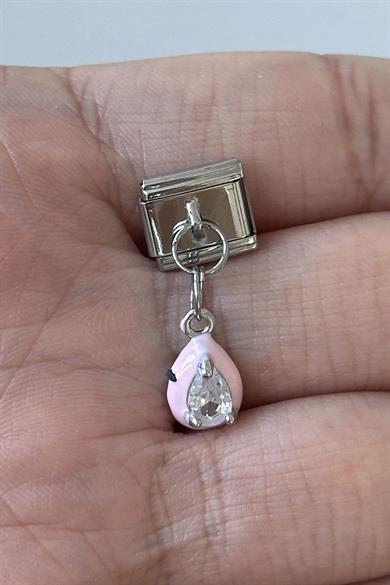 Gümüş Ve Pembe Renk Taş Detaylı Çelik Nomination Charm (Tek)