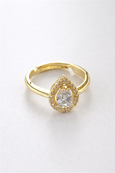 Altın Renk Taş Detaylı Ayarlanabilir Yüzük