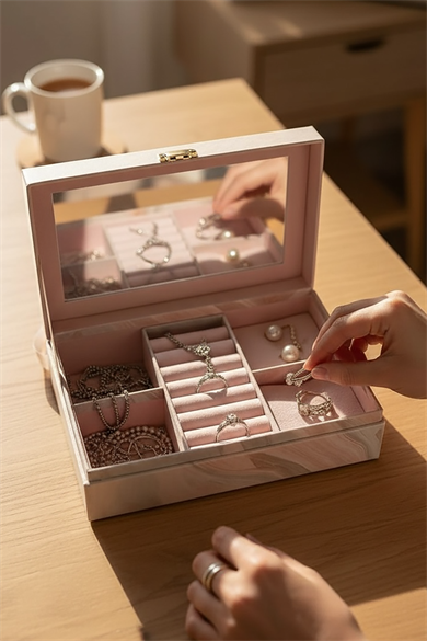 Pembe Renk Ayna Detaylı Takı Organizeri