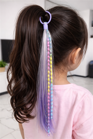 Beyaz Ve Mor Renk Saç Detaylı Lastik Toka