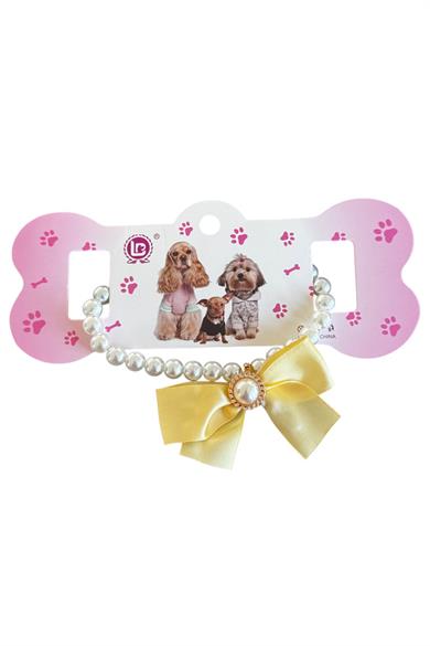 Altın Renk Kurdele Figürlü İnci Detaylı M Beden Kedi Köpek Tasma