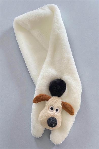 Beyaz Renk Köpek Figürlü Çocuk Peluş Atkı