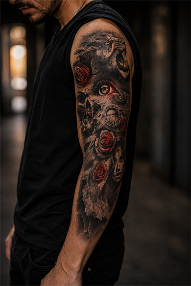 Gül Ve Aslan Kol Geçici Dövme Tattoo