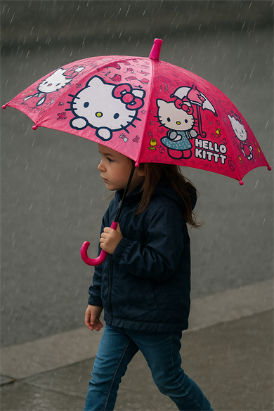 Pembe Renk Kedi Figürlü Kılıflı Çocuk Şemsiye