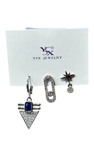 Gümüş Renk Taş Detaylı 3lü YSX Küpe Set