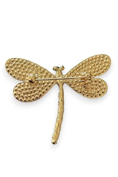 Altın Renk Yusufçuk Figürlü Taş Detaylı Broş