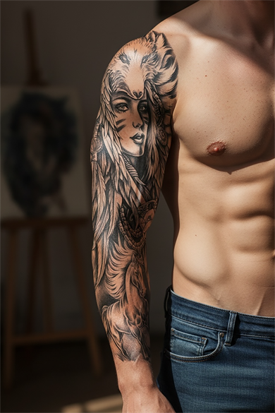 Kurt Ve Kız Figürlü 12 Saat Sonra Kararan Geçici Kol Dövme Tattoo