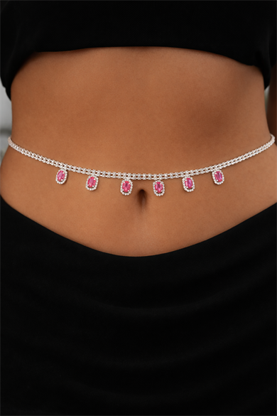 Gümüş Renk Taş Detaylı Tasarım Bel Zinciri/Vücut Aksesuar