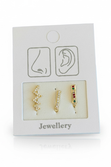 Altın Renk Karışık Figürlü Deliksiz Kulak/Burun 3lü Piercing Set