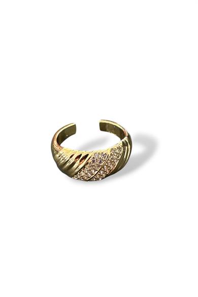 Altın Renk Taş Detaylı 14K Altın Kaplama TX Ear Cuff (Tek)