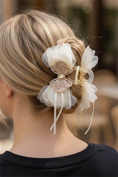 Krem Renk Kelebek Figürlü Mandal Toka