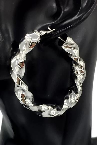 Gümüş Renk Burgu Detaylı 35Mm Halka Küpe (Çift)